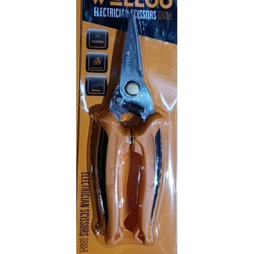 ELEKTRİKÇİ MAKASI 185 MM WELLOO SARI SİYAH